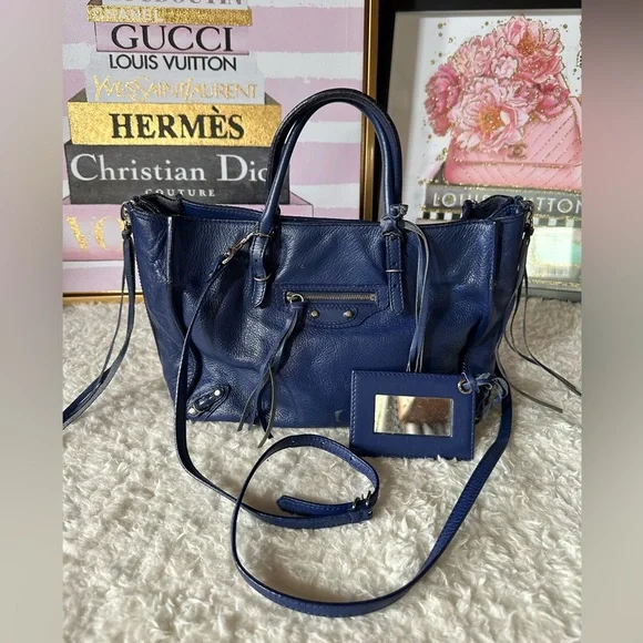 Balenciaga Mini Papier A4 Zip Around Tote Navy with Mirror - Picture 1 of 16